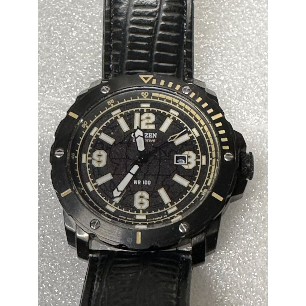 Citizen Eco-Drive WR 100 Mens Watch With Black Strap & Case 45.8mm Analog Displa